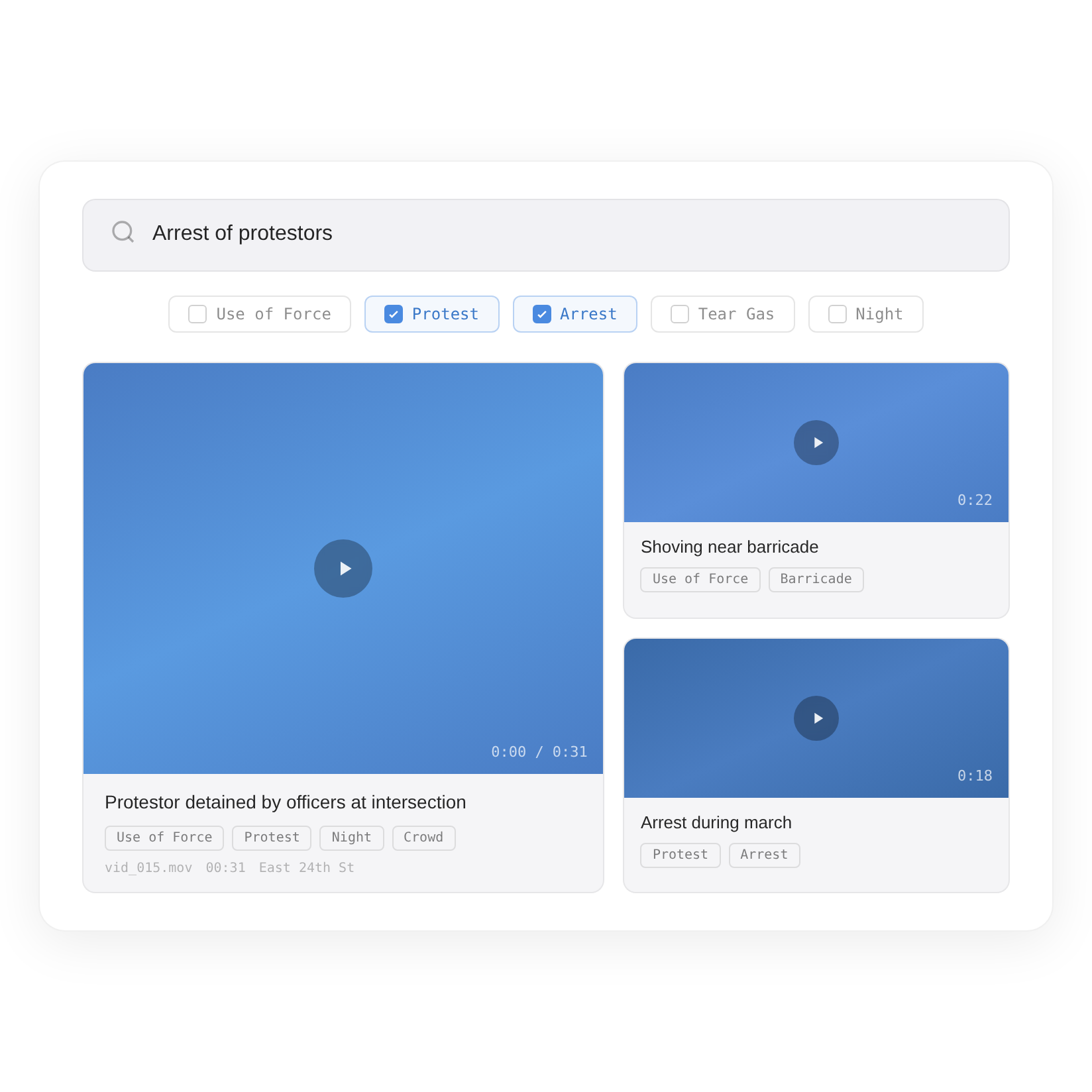 Search interface with results